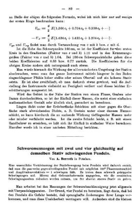 Schweremessungen mit zwei und vier gleichzeitig auf demselben Stativ schwingenden Pendeln