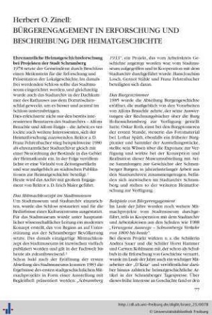 Bürgerengagement in Erforschung und Beschreibung der Heimatgeschichte.