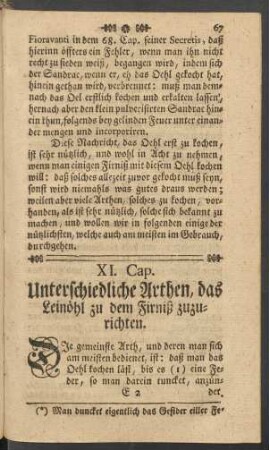 XI. Cap. Unterschiedliche Arthen, das Leinöhl zu dem Firniß zuzurichten