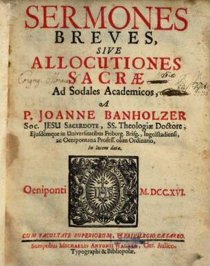 Sermones Breves, Sive Allocutiones Sacrae