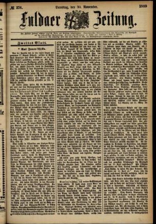 Zweite Ausgabe vom Samstag, den 30. November 1889.