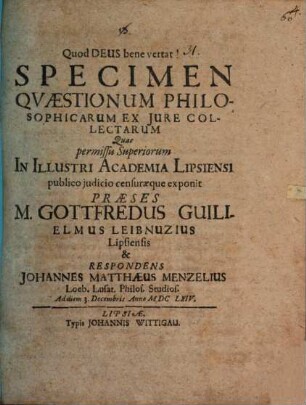 Specimen quaestionum philosophicarum ex iure collectarum