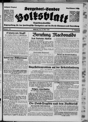Bergedorf-Sander Volksblatt : amtliches Organ : sozialdemokratische Zeitung für das hamburgische Landgebiet und die Kreise Lauenburg und Stormarn