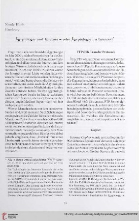 Ägyptologie und Internet - oder Ägyptologie im Internet?