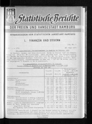 Die kassenmäßigen Steuereinnahmen in Hamburg im Februar 1960 : Lfd. Nr. 5