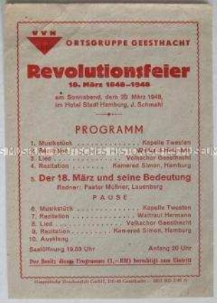 Einladung und Programm zu einer Revolutionsfeier in Geesthacht