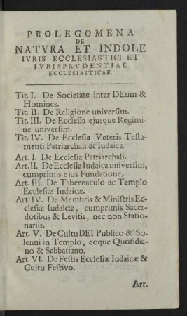 Prolegomena de Natura et indole iuris ecclesiastici et iurispoudentiae ecclesiasticae.