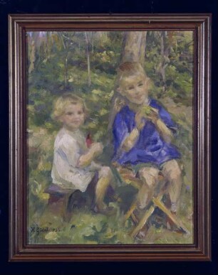 Giebels Söhne Reinhard und Martin im Garten