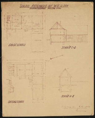 Jugendburg Rotenberg, Rauenberg-Rotenberg: Wirtschaftsgebäude: Grundrisse, Schnitte 1:100