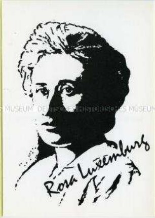 Postkarte mit Bildnis von Rosa Luxemburg