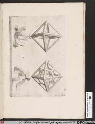 Geometrische Perspektivkonstruktion zweier Oktaeder.