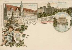 Gruss aus Leipzig: Rathaus, Pleissenburg, Neues Theater & Schwanenteich