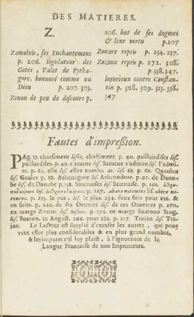 Fautes d'impreßion