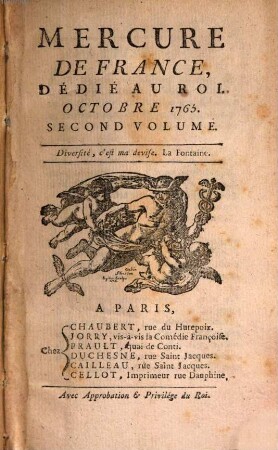 Mercure de France. 1765, 10, Vol. 2