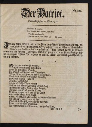 No. 124. Donnerstags, den 16. May, 1726