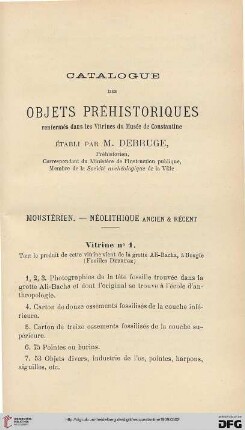 Catalogue des objets préhistoriques renfermés dans les Virtrines du Musée de Constantine