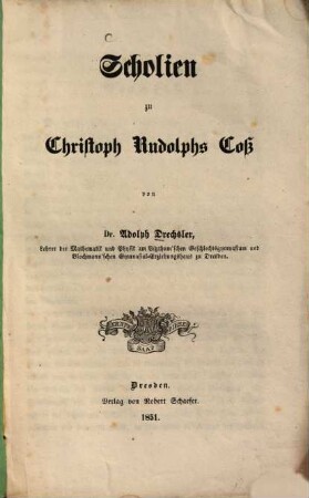 Scholien zu Christoph Rudolphs Coß