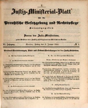Justiz-Ministerialblatt für die preußische Gesetzgebung und Rechtspflege. 6. 1844