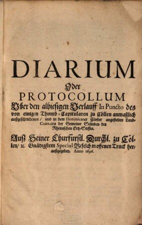 Diarium vber den Verlauff des ... Land-Convents der Gemeiner Ständen des Rheinischen Ertz-Stiffts
