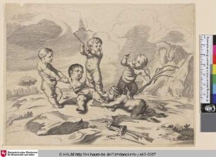 [Mit Satyrkindern rangelnde Putti]