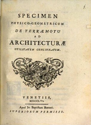 Specimen physico-geometricum de terraemotu ad architecturae utilitatem concinnatum