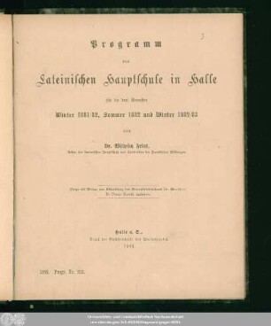 1883: Programm der Lateinischen Hauptschule in Halle : für d. Schuljahr ...