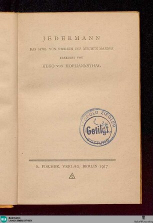Jedermann : das Spiel vom Sterben des reichen Mannes