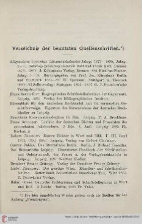 Verzeichnis der benutzten Quellenschriften