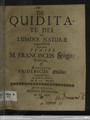 De Quiditate Dei. ex Lumine Naturae cognoscibili