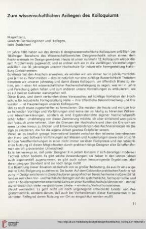Zum wissenschaftlichen Anliegen des Kolloquiums
