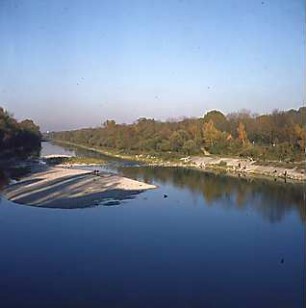 Hansjakob, Gottfried; München - Oberföhring; Isarinsel - Isar am Stauwehr Oberföhring, Kiesinseln, Ufer (Aufsicht)