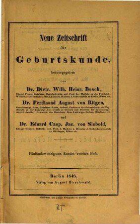 Neue Zeitschrift für Geburtskunde. 25,2. 1848