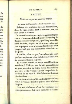 Lettre. Ecrite au roi par un courrier exprès. Au camp de Fenestrelles, le 15 septembre 1693. [...]