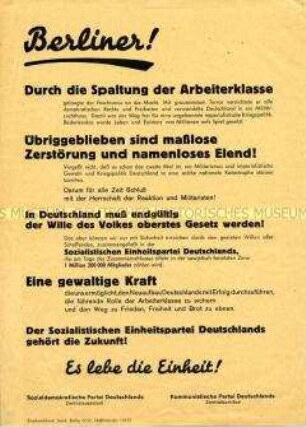 Gemeinsamer Aufruf von KPD und SPD zur Schaffung der Einheitspartei