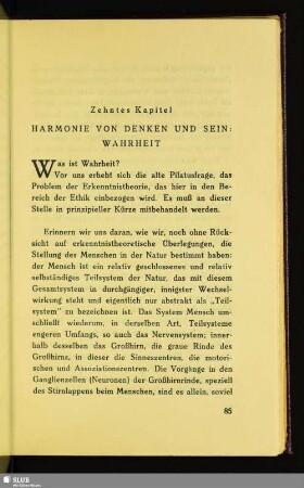 Zehntes Kapitel: Harmonie Von Denken Und Sein: Wahrheit
