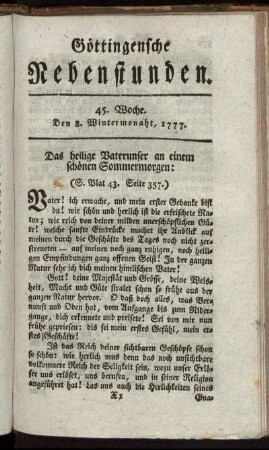 45. Woche. Den 8. Wintermonaht, 1777