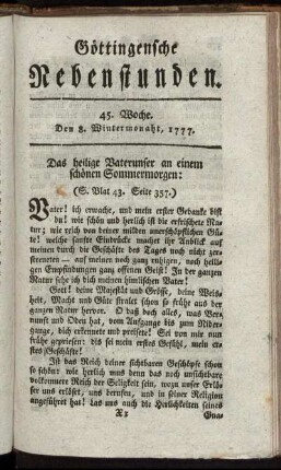 45. Woche. Den 8. Wintermonaht, 1777