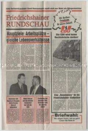 Sonderdruck der CDU Berlin-Friedrichshain zur Wahl der Bezirksverordnetenversammlungen 1992