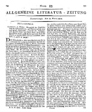 Weber, J.: Metaphysik des Sinnlichen und des Uebersinnlichen. Mit Hinsicht auf die neue und neueste Philosophie, zunächst für Anfänger. Landshut: Weber 1801
