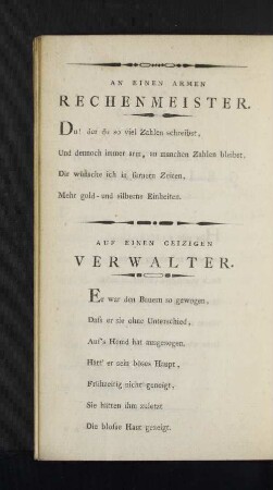 An Einen Armen Rechenmeister. Auf Einen Geizigen Verwalter.