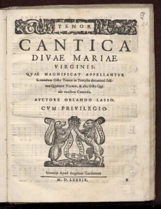 Orlando di Lasso: Cantica divae Mariae virginis ... Tenor