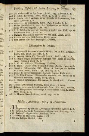 65-66, Medici, Anatomici, &c., in Duodecimo. - Litteratores & Miscellanei, in Duodecimo.