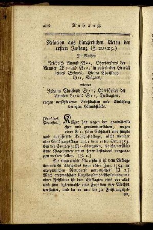 Relation aus bürgerlichen Acten der ersten Instanz (§. 20-23.)