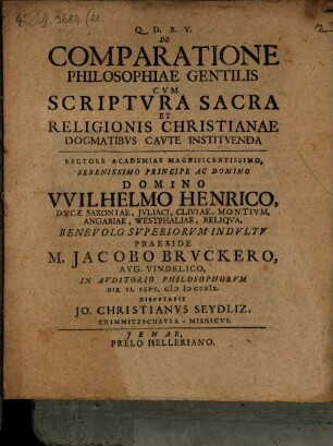 De Comparatione Philosophiae Gentilis Cvm Scriptvra Sacra Et Religionis Christianae Dogmatibvs Cavte Institvenda