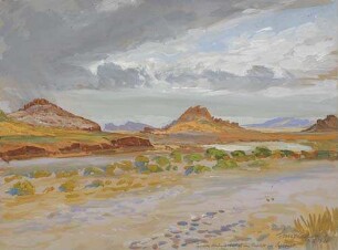 Typische Wüstenlandschaft mit Flußbett bei Laghouat