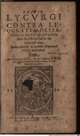Oratio Lycurgi Contra Leocratem, Desertorem Patriae, Dulcissime de officijs Patriae debitis disserens