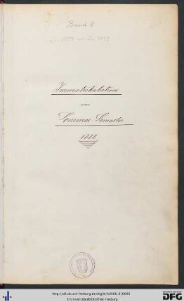 [fol. 1] Sommersemester 1888