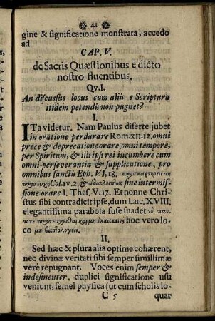 Cap. V. de Sacris Quæstionibus e dicto nostro fluentibus.
