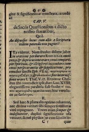 Cap. V. de Sacris Quæstionibus e dicto nostro fluentibus.