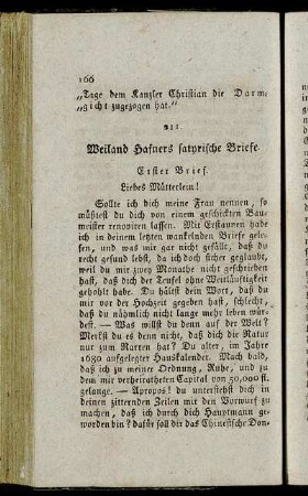 211. Weiland Hafners satyrische Briefe.